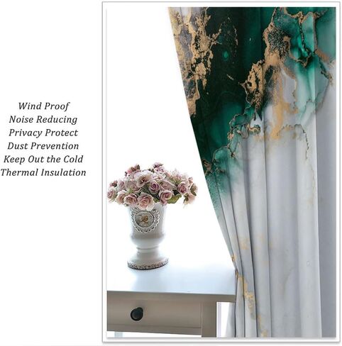 Jade Texture Marble Blackout Curtains for Girls Boy Home Decor Ink Abstract Emerald Green Jade Gold Decor Luxury Rod Pocket Decorative Drapes for Bedroom Living Room W42 x L63 Inch in Saudi Arabia