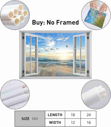 Beach Wall Decor Window View Posters Ocean Seagull Wall Art Nature Landscape Picture Posters Print on Canvas Painting Wall Art for Bedroom Bathroom Living Room Office UnFrame 16x24inch(40x60cm) in Saudi Arabia