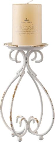 SOFE Farmhouse Cast Iron Candle Holder, Distressed White Pillar Candle Holders, Unique Rustic Candle Holder Decor, Vintage Candlestick Holders, Candle Pedestal Stand for Dining Table, Wedding Party in Saudi Arabia