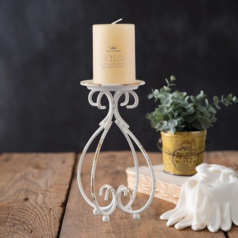 SOFE Farmhouse Cast Iron Candle Holder, Distressed White Pillar Candle Holders, Unique Rustic Candle Holder Decor, Vintage Candlestick Holders, Candle Pedestal Stand for Dining Table, Wedding Party in Saudi Arabia