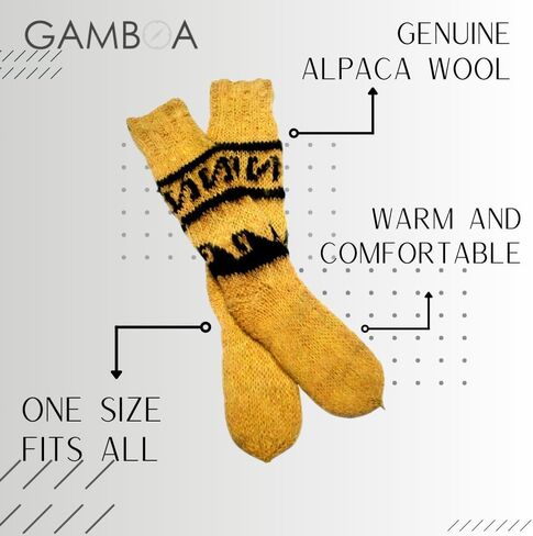 جوارب Gamboa Alpaca جوارب الألبكة للشتاء الدافئ - للجنسين - أصفر مع تصميمات الأنديز in Kuwait