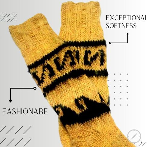 جوارب Gamboa Alpaca جوارب الألبكة للشتاء الدافئ - للجنسين - أصفر مع تصميمات الأنديز in Kuwait