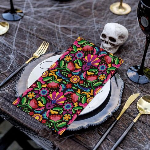 Horaldaily 100 Dia de Muertos مناديل تزيين ورقية للاستعمال مرة واحدة، منشفة يد لعيد الهالوين من جماجم المكسيك الميتة لحفلات الغداء والعشاء والمطبخ والحمام in Saudi Arabia