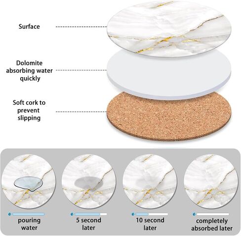 6 Pcs Ceramic Coasters with Holder Absorbent Drink Coasters Round Ceramic Table Coasters Set Decorative Coffee Cup Beverage Coasters Wine Beer Bar Coasters Gold Marble in Saudi Arabia