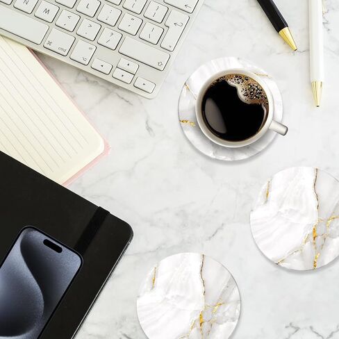 6 Pcs Ceramic Coasters with Holder Absorbent Drink Coasters Round Ceramic Table Coasters Set Decorative Coffee Cup Beverage Coasters Wine Beer Bar Coasters Gold Marble in Saudi Arabia