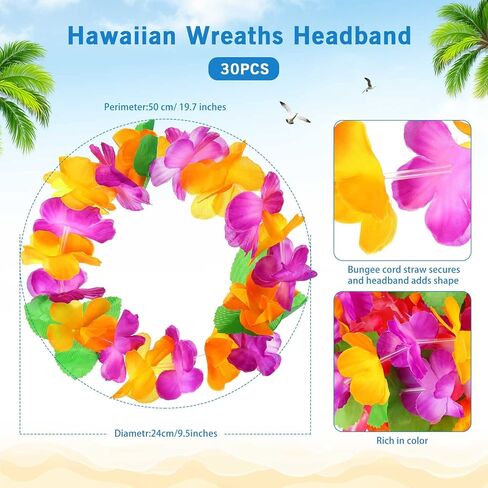 مجموعة أغطية الرأس Yinder Hawaiian Leis and Flower - 30 قطعة من ديكورات حفلات Luau وهدايا ومستلزمات الشاطئ in Kuwait
