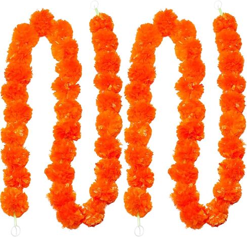 WILLBOND 2 Pack 5 ft Marigold Garland Marigold Flowers for Diwali Indian Dia De Los Muertos Decor Halloween Faux Garlands Wedding Garland for Wedding Party Mantle Decor Day of The Dead Decor (Orange) in Saudi Arabia