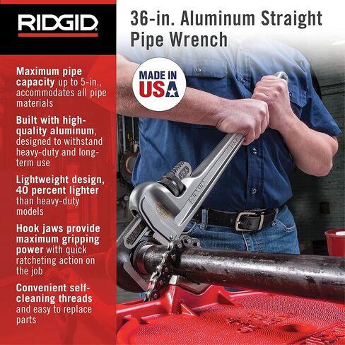 RIDGID 31110 موديل 836 مفتاح أنابيب سباكة ألومنيوم مستقيم 36 بوصة، فضي، صنع في الولايات المتحدة الأمريكية in Saudi Arabia