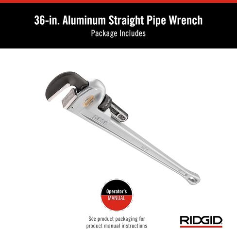 RIDGID 31110 موديل 836 مفتاح أنابيب سباكة ألومنيوم مستقيم 36 بوصة، فضي، صنع في الولايات المتحدة الأمريكية in Saudi Arabia