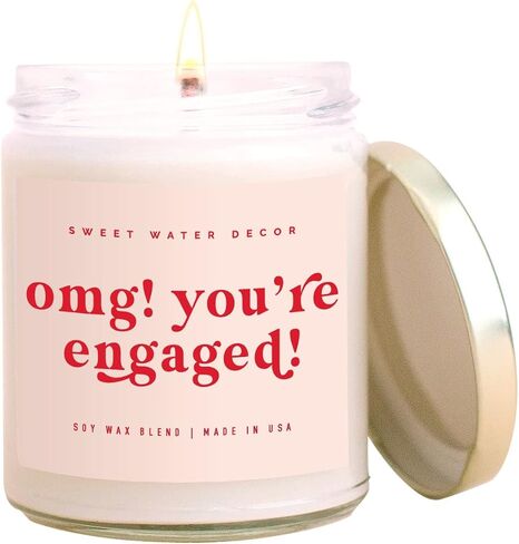 Sweet Water Decor, OMG, You're Engaged! Candle, Red Text | Tropical Fruits, Sugared Oranges, Mountain Green Scented Soy Wax Candle for Home | Engagement Gift | 9oz Clear Jar, 40 Hour Burn Time in Saudi Arabia