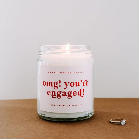 Sweet Water Decor, OMG, You're Engaged! Candle, Red Text | Tropical Fruits, Sugared Oranges, Mountain Green Scented Soy Wax Candle for Home | Engagement Gift | 9oz Clear Jar, 40 Hour Burn Time in Saudi Arabia