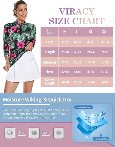 Viracy 3/4 Sleeve Womens Golf Shirts Quick Dry Quarter Zip Workout Tennis Polo Tops with Pocket in Kuwait