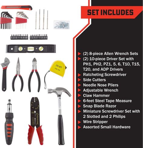130-Piece Tool Set - Tool Kit With Hammer, Wrenches, Screwdriver, Pliers, and More - Hand Tools For Home Improvement Projects By Stalwart (Gray) in Saudi Arabia