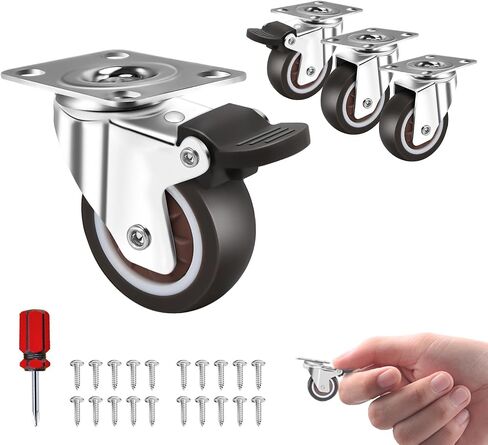 2 Inch Dual wheel TPR Rubber Caster Wheels for Furniture, Plate Swivel Caster Wheels Set of 4,No Noise No Floor Marks Silent, for Baby Bed,Cabinet (2 with Brake), Silver in Saudi Arabia