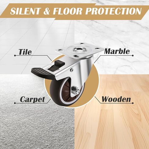 عجلات دوارة مقاس 2.54 سم، مجموعة عجلات صغيرة مكونة من 4 قطع، عجلات جانبية مع فرامل على شكل حرف L، لوحة مطاطية ناعمة وعجلات منخفضة المستوى مع عجلات دوارة 360 درجة صامتة لا تترك علامات، السعة الإجمالية 120 رطل in Kuwait