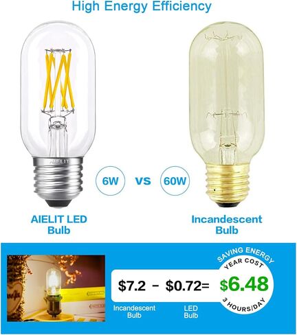 لمبة إضاءة LED T45/T14 قابلة للتعتيم E26، 6 وات (ما يعادل 60 وات)، أبيض ناعم 3000 ك، لمبات خيوط أنبوب إديسون LED عتيقة لأضواء قلادة مروحة السقف للثريا والحمام، 8 عبوات in Kuwait