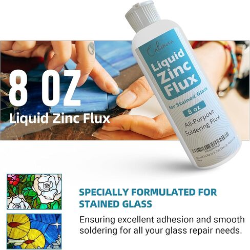 8oz Liquid Zinc Flux for Stained Glass - All-Purpose Soldering Flux for Glass Repair - Easy Clean Up - Made in USA in Saudi Arabia