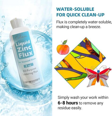 8oz Liquid Zinc Flux for Stained Glass - All-Purpose Soldering Flux for Glass Repair - Easy Clean Up - Made in USA in Saudi Arabia