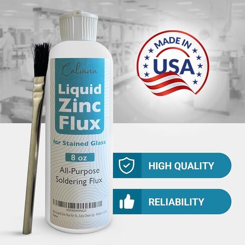 8oz Liquid Zinc Flux for Stained Glass - All-Purpose Soldering Flux for Glass Repair - Easy Clean Up - Made in USA in Saudi Arabia