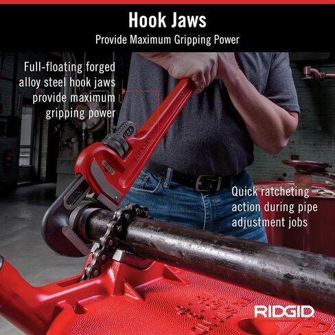 RIDGID 31030 Heavy-Duty Straight Pipe Wrench, 24" Sturdy Plumbing Wrench with Self Cleaning Threads and Hook Jaws, Red, Small in Saudi Arabia