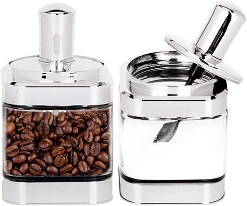 YYW Condiment Jars Set of 2 Glass Spice Container Box 11oz/320 ml Seasoning Box Clear Condiment Pots with Lid and Spoon for Salt Spices Pepper Sugar Cruet (Silver), Rose Gold in Saudi Arabia