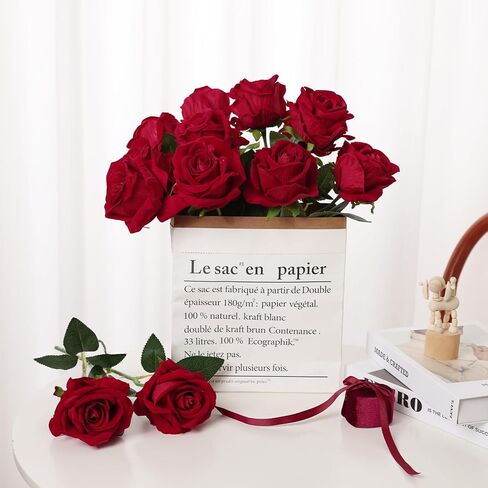 15 قطعة من الورود الاصطناعية من U'Artlines، ورود حريرية ذات سيقان طويلة، باقة ورد مخملية صناعية ذات ملمس حقيقي، زهور وهمية لعيد الحب وعيد الأم وديكور المنزل والزفاف، أحمر in Kuwait