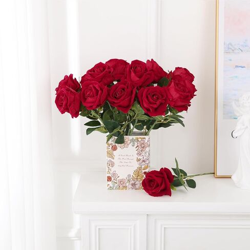 15 قطعة من الورود الاصطناعية من U'Artlines، ورود حريرية ذات سيقان طويلة، باقة ورد مخملية صناعية ذات ملمس حقيقي، زهور وهمية لعيد الحب وعيد الأم وديكور المنزل والزفاف، أحمر in Kuwait