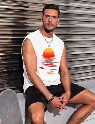 Men's Tank Tops Summer Graphic Beach Tank Tops for Men Running Tank Top Men Muscle Sleeveless Workout Shirts for Men in Saudi Arabia