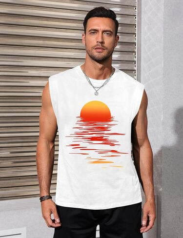 Men's Tank Tops Summer Graphic Beach Tank Tops for Men Running Tank Top Men Muscle Sleeveless Workout Shirts for Men in Saudi Arabia