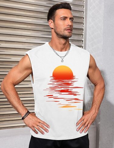 Men's Tank Tops Summer Graphic Beach Tank Tops for Men Running Tank Top Men Muscle Sleeveless Workout Shirts for Men in Saudi Arabia