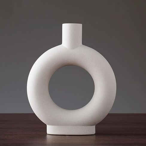 White Minimalism Ceramic Vase, Modern Nordic Geometric Fine Mouth Decorative Vases, Creative Ceramic Flower Pot Art Vase Home Office Decoration Ornaments in Saudi Arabia