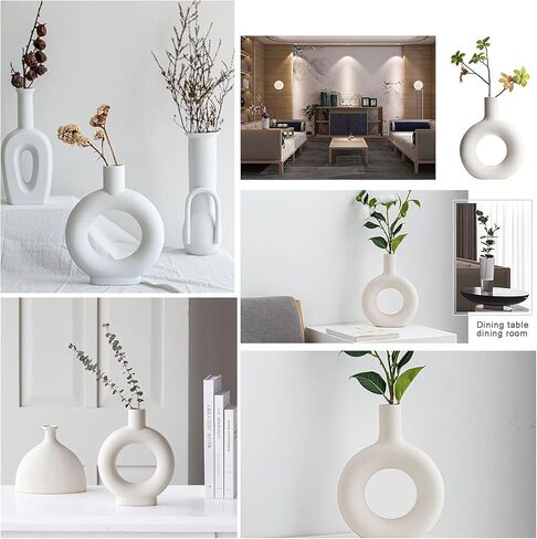White Minimalism Ceramic Vase, Modern Nordic Geometric Fine Mouth Decorative Vases, Creative Ceramic Flower Pot Art Vase Home Office Decoration Ornaments in Saudi Arabia