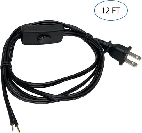 سلك مصباح مع قابس ومفتاح، سلك مفتاح إضاءة أسود بطول 6 أقدام، سلك تمديد 18 AWG 2 Prong، استبدال سلك المصباح، أطراف مخططة جاهزة لأسلاك وإصلاح كابل الإضاءة in Saudi Arabia