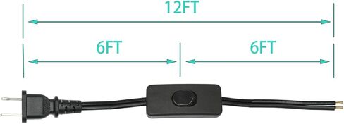 سلك مصباح مع قابس ومفتاح، سلك مفتاح إضاءة أسود بطول 6 أقدام، سلك تمديد 18 AWG 2 Prong، استبدال سلك المصباح، أطراف مخططة جاهزة لأسلاك وإصلاح كابل الإضاءة in Saudi Arabia