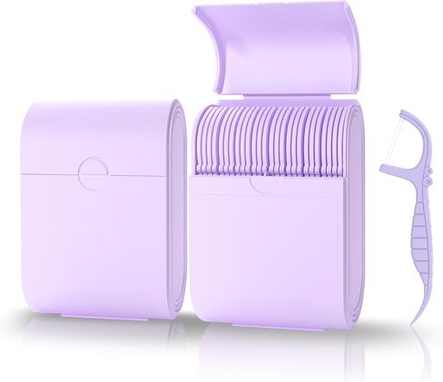 Portable Dental Floss Picks Case 2 Box，52 Count Flosser a Box – Travel Dental Hygiene Kit with Floss Stick and Toothpick Cases -White，Mint Flavored, Twin Line Design. in Kuwait