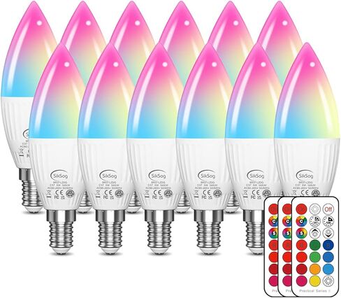E12 LED Bulb Color Changing Candelabra Light Bulb with Remote Control, 50W Incandescent Equivalent, 560 Lumen,Cool White 5000K + 12 Colors, 5W E12 Small Base, Decorative Chandelier Light Bulb, 12 Pack in Saudi Arabia