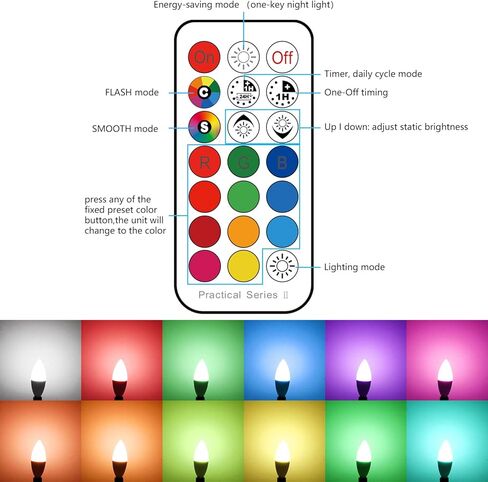 E12 LED Bulb Color Changing Candelabra Light Bulb with Remote Control, 50W Incandescent Equivalent, 560 Lumen,Cool White 5000K + 12 Colors, 5W E12 Small Base, Decorative Chandelier Light Bulb, 12 Pack in Saudi Arabia