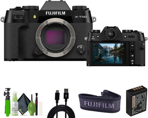 مجموعة هيكل الكاميرا الرقمية بدون مرآة من فوجي فيلم X-T50 مع الملحقات - أسود in Saudi Arabia
