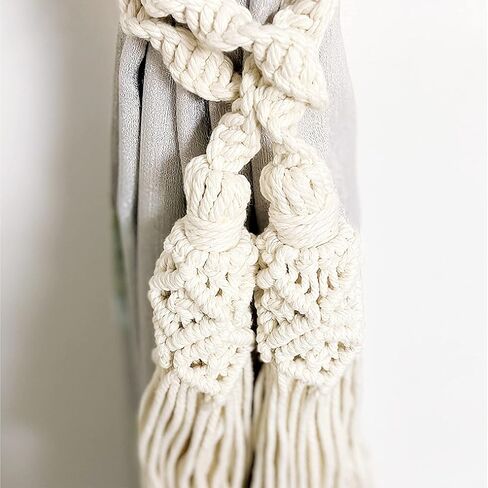 2Pcs Curtain Tiebacks Ropes Tassel Holdbacks Handmade Cotton Rope Window Curtain Buckle Clip Holder Boho Macrame Drapery Tie-Backs Rope Decorative Rope Curtain Ties for Home Office Dorm Patio in Kuwait