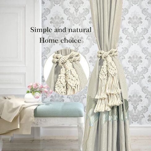 2Pcs Curtain Tiebacks Ropes Tassel Holdbacks Handmade Cotton Rope Window Curtain Buckle Clip Holder Boho Macrame Drapery Tie-Backs Rope Decorative Rope Curtain Ties for Home Office Dorm Patio in Kuwait