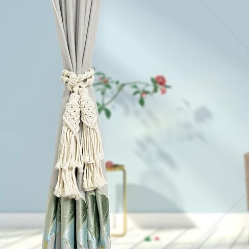 2Pcs Curtain Tiebacks Ropes Tassel Holdbacks Handmade Cotton Rope Window Curtain Buckle Clip Holder Boho Macrame Drapery Tie-Backs Rope Decorative Rope Curtain Ties for Home Office Dorm Patio in Kuwait