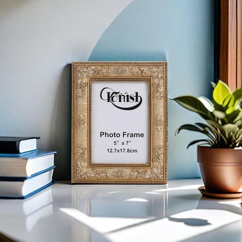 Antique Gold Frame 5x7 Tabletop & Wall Display Ornate Vintage Floral Picture Frames 5 x 7 with Silver Embossed Flowers in Saudi Arabia
