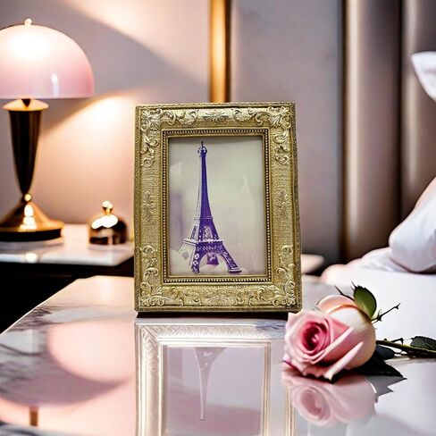 Antique Gold Frame 5x7 Tabletop & Wall Display Ornate Vintage Floral Picture Frames 5 x 7 with Silver Embossed Flowers in Saudi Arabia