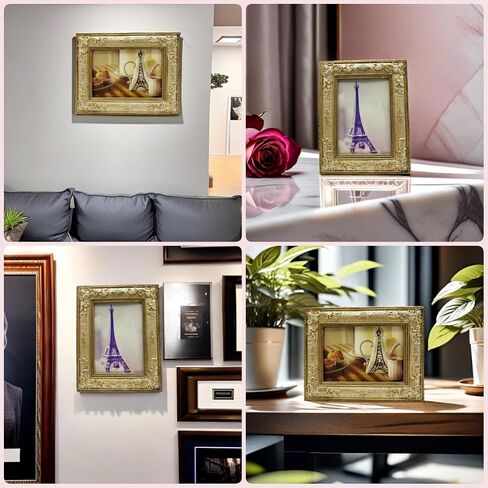 Antique Gold Frame 5x7 Tabletop & Wall Display Ornate Vintage Floral Picture Frames 5 x 7 with Silver Embossed Flowers in Saudi Arabia