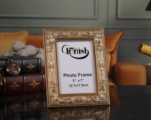 Antique Gold Frame 5x7 Tabletop & Wall Display Ornate Vintage Floral Picture Frames 5 x 7 with Silver Embossed Flowers in Saudi Arabia