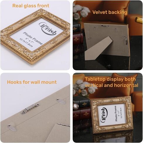 Antique Gold Frame 5x7 Tabletop & Wall Display Ornate Vintage Floral Picture Frames 5 x 7 with Silver Embossed Flowers in Saudi Arabia