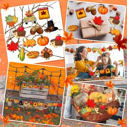 Jetec 24 Pcs Thanksgiving Ornaments Decorations for Tree Indoor Fall Wood Turkey Ornaments Pumpkin Leaves Acorns Thanksgiving Hanging Decor with String Vintage Plaques for Tree Ceiling Harvest Party in Saudi Arabia
