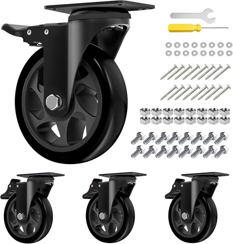 5 Inch Heavy Duty Casters Set of 4, Locking Industrial Casters with Brake, Swivel Top Plate Casters Wheels for Furniture and Workbench(Free Hardware Kits) in Saudi Arabia