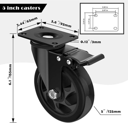 5 Inch Heavy Duty Casters Set of 4, Locking Industrial Casters with Brake, Swivel Top Plate Casters Wheels for Furniture and Workbench(Free Hardware Kits) in Saudi Arabia