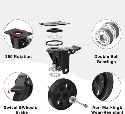 5 Inch Heavy Duty Casters Set of 4, Locking Industrial Casters with Brake, Swivel Top Plate Casters Wheels for Furniture and Workbench(Free Hardware Kits) in Saudi Arabia